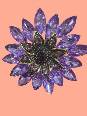 Purple Crystal Flower Brooch Pin